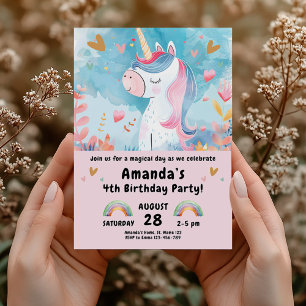 Watercolor Unicorn Birthday Party Invitation