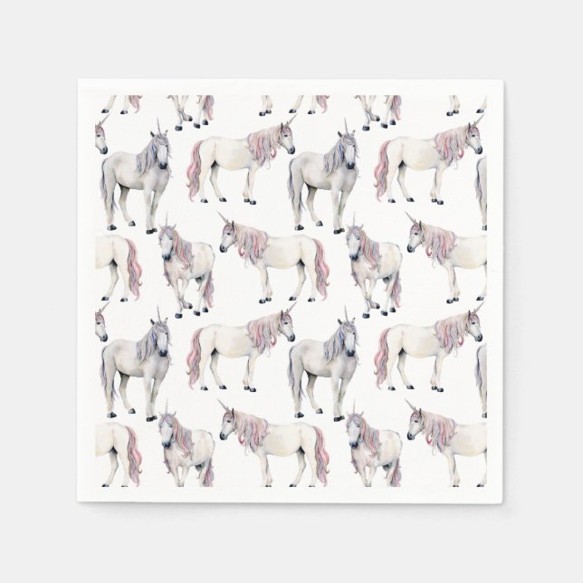 Watercolor Unicorn Fairy Tale Pattern Napkin (Front)