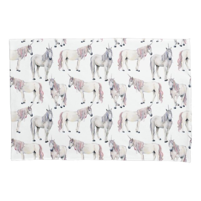 Watercolor Unicorn Fairy Tale Pattern Pillowcase (Front-Left)