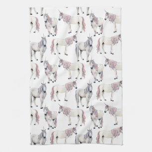 Watercolor Unicorn Fairy Tale Pattern Tea Towel