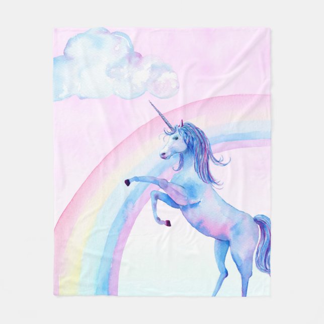 Watercolor Unicorn Fleece Blanket (Front)