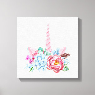 Watercolor Unicorn Floral Crown Canvas Print