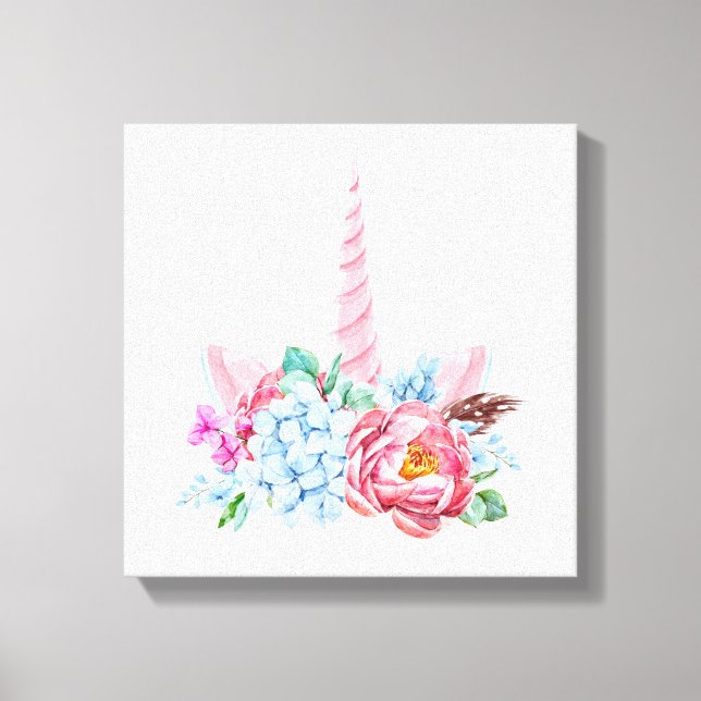 Watercolor Unicorn Floral Crown Canvas Print (Front)