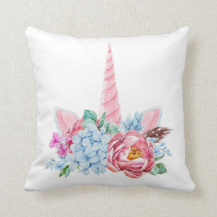 Watercolor Unicorn Floral Crown Cushion