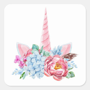 Watercolor Unicorn Floral Crown Square Sticker