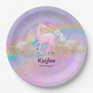 Watercolor Unicorn Holographic Paper Plate