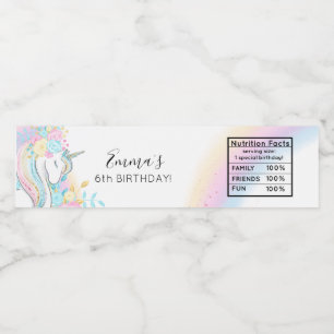 Watercolor Unicorn Magical Day Girl's Birthday  Wa Water Bottle Label