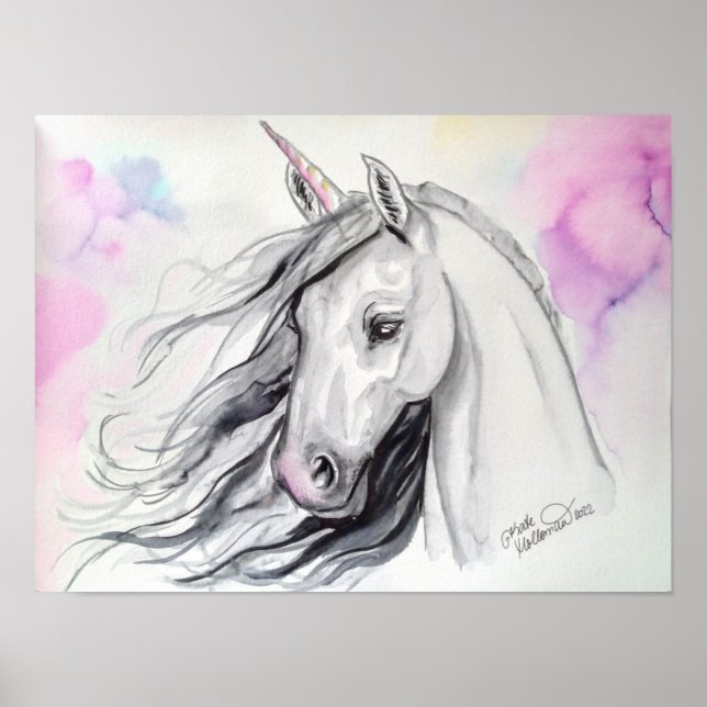 Watercolor Unicorn Painting Art Print (Front)