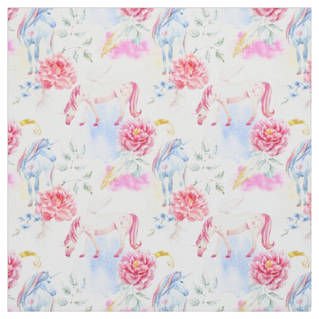 Watercolor Unicorn & Pegasus Pattern Fabric (Swatch)