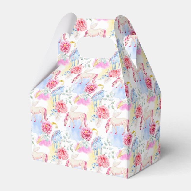Watercolor Unicorn & Pegasus Pattern Favour Box (Front Side)