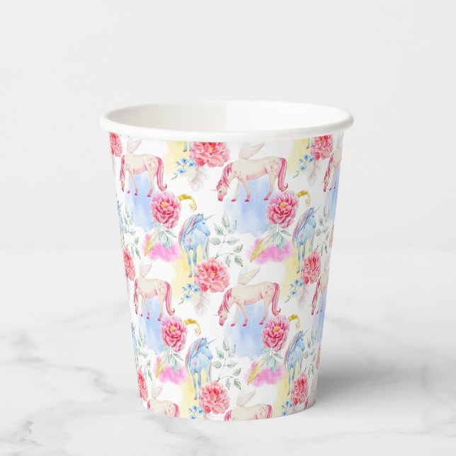 Watercolor Unicorn & Pegasus Pattern Paper Cups (Left)