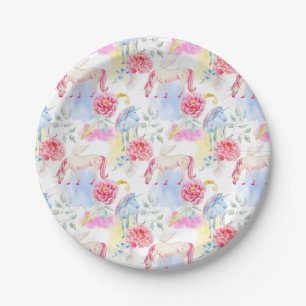 Watercolor Unicorn & Pegasus Pattern Paper Plate