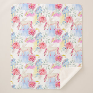 Watercolor Unicorn & Pegasus Pattern Sherpa Blanket