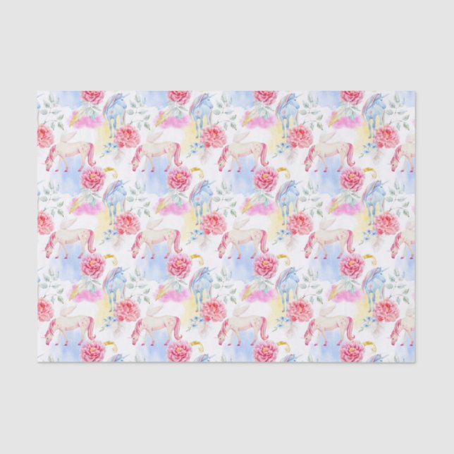 Watercolor Unicorn & Pegasus Pattern Tissue Paper (Front)