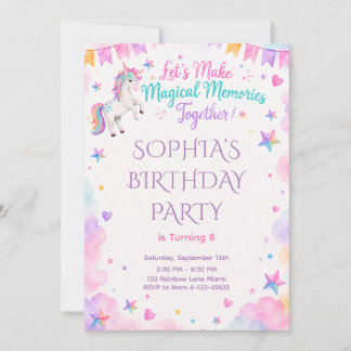 Watercolor Unicorn Pink Party Invite