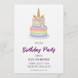 watercolor unicorn rainbow birthday invitation