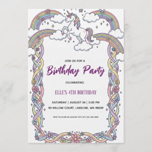 watercolor unicorn rainbow birthday invitation