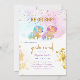 Watercolor Unicorn Rainbow Colours Gender Reveal  Invitation