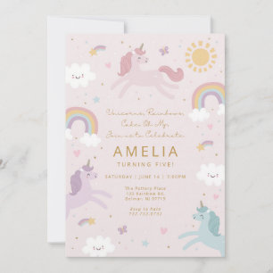 Watercolor Unicorn Rainbow Girl Birthday Invitation
