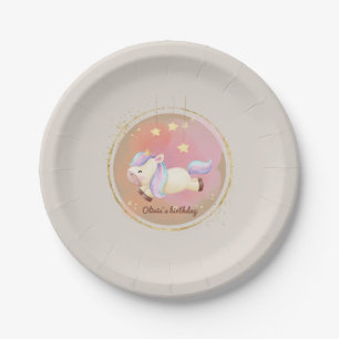 Watercolor Unicorn Rainbow Party Paper Plate