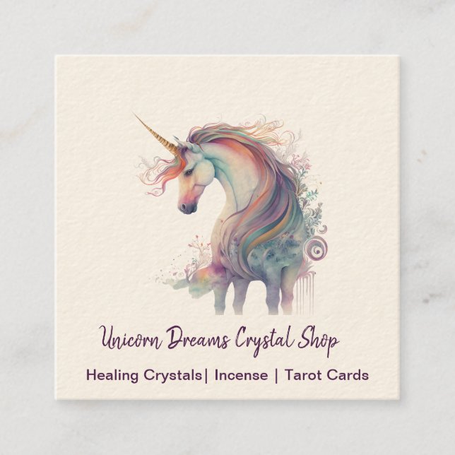 Watercolor Unicorn Square Business Card (Front)