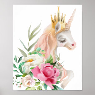 Watercolor Unicorn with Crown Poster