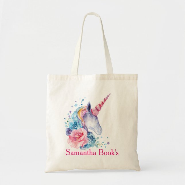 Watercolor Unicorn with Pony Tote Bag (Front)