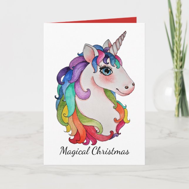 Watercolor Unicorn With Rainbow Hair Card (Front)