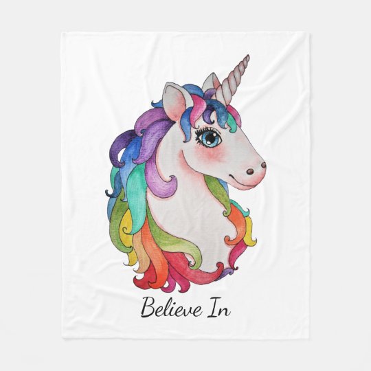 Watercolor Unicorn With Rainbow Hair Fleece Blanket Zazzle Co Uk