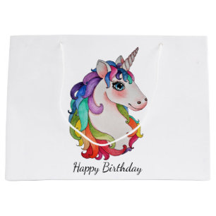 Watercolor Unicorn With Rainbow Hair Large Gift Bag