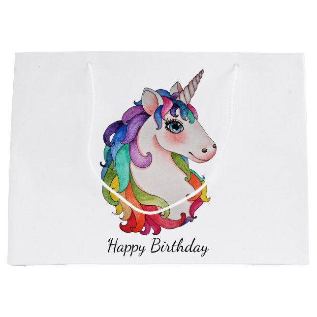 Watercolor Unicorn With Rainbow Hair Large Gift Bag (Front)