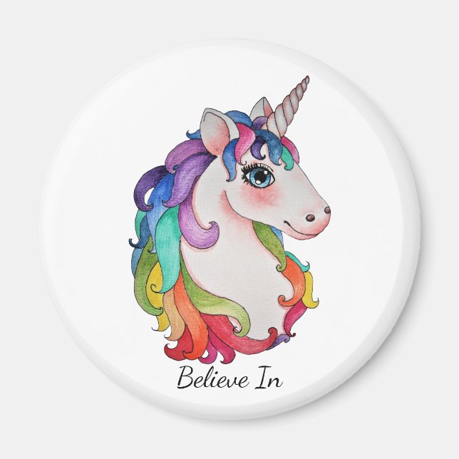 Watercolor Unicorn With Rainbow Hair Magnet (Front)