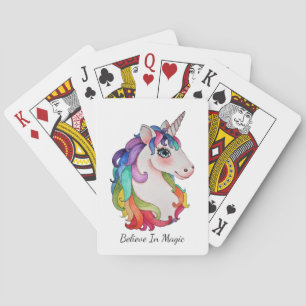 Watercolor Unicorn With Rainbow Hair Playing Cards