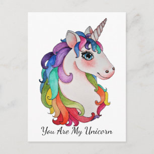 Watercolor Unicorn With Rainbow Hair Postcard