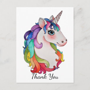 Watercolor Unicorn With Rainbow Hair Postcard