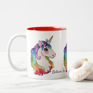 Watercolor Unicorn With Rainbow Hair Two-Tone Coffee Mug