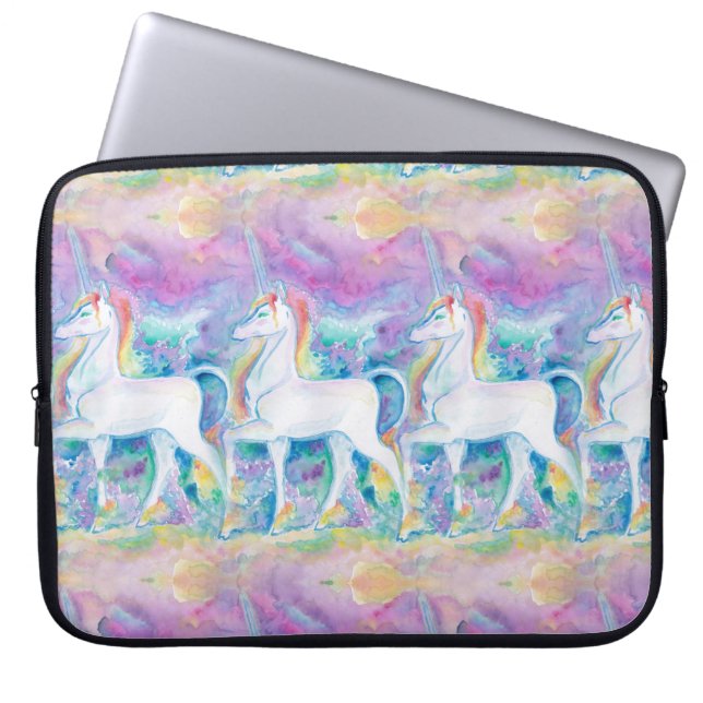 Watercolor Unicorns Laptop Sleeve (Front)