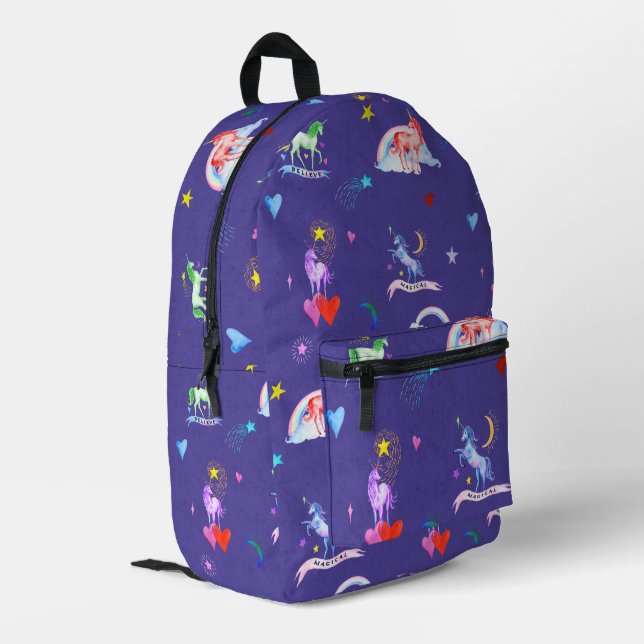 Watercolor Unicorns Printed Backpack (Back Corner Left)