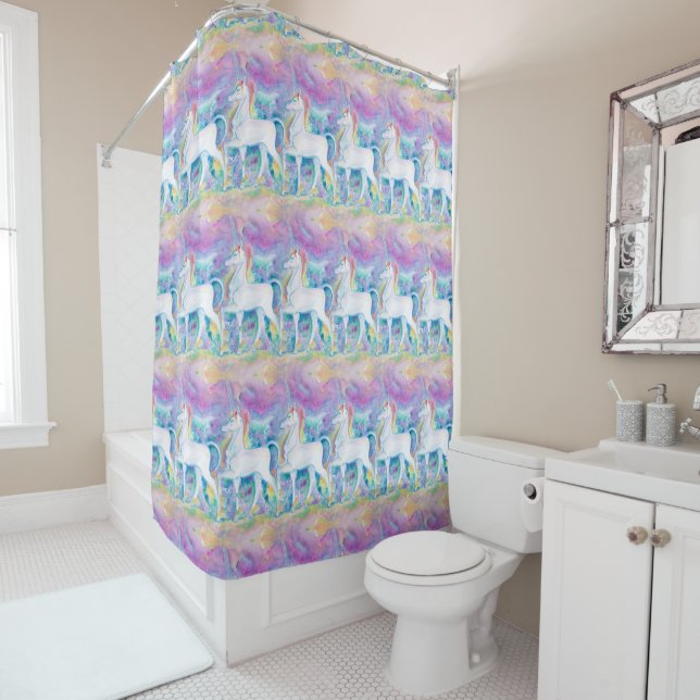 Watercolor Unicorns Shower Curtain (In Situ)
