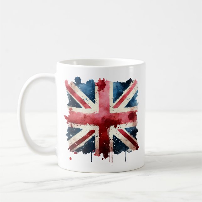 Watercolor Union Jack Flag Coffee Mug (Left)