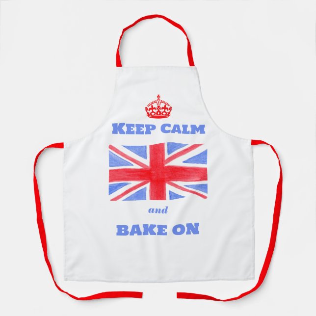 Watercolor Union Jack Keep Calm Bake On Apron (Front)