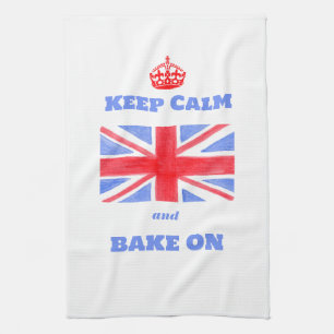 Watercolor Union Jack Keep Calm Bake On Tea Towel