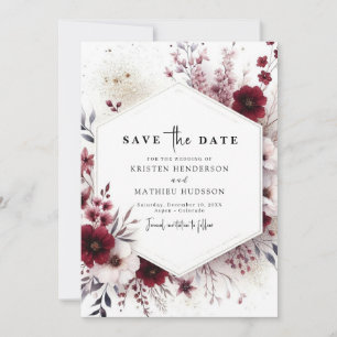 Watercolor Unique Burgundy Wedding Save The Date