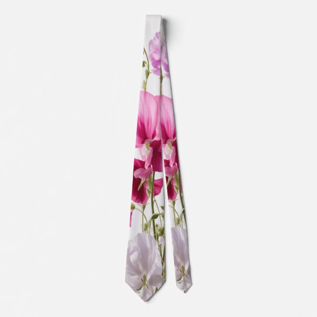 Watercolor Unique Luxury Pink Flower Print Tie (Front)
