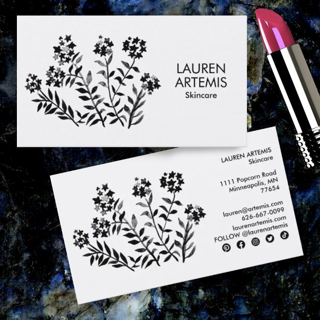 Watercolor Unique Modern Botanical Floral Skincare Business Card (Creator Uploaded)