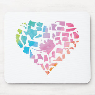 Watercolor United States Heart Mouse Mat