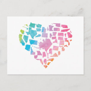 Watercolor United States Heart Postcard