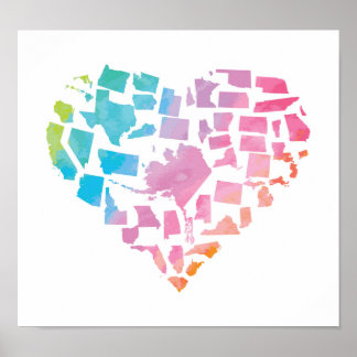 Watercolor United States Heart Poster