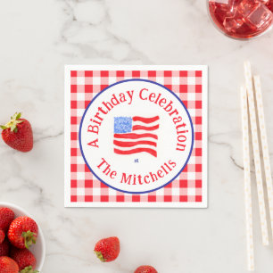 Watercolor USA Flag BIRTHDAY Red White Blue Check  Napkin