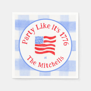Watercolor USA Flag Party 1776 Red Wh Blue Check Napkin